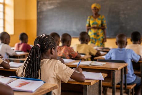 Élèves dans une salle de classe d'une école au Sénégal