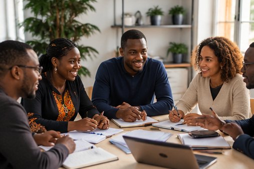 Bénévoles de l'association Sénégal Avance réunis autour d'une table