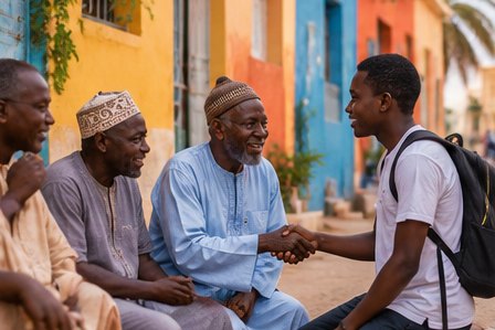 Rencontre entre générations dans une rue de Dakar, au Sénégal